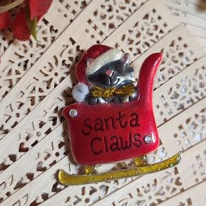 Brooch Kitty In Sliegh Super Cute Omg Santa CLAWS :) ♡